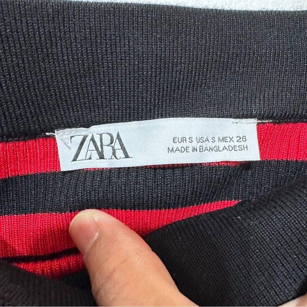Zara Red and Black Striped Knit Midi Skirt Size Small - Picture 11 of 12